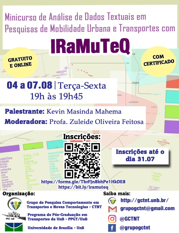 [Minicurso do GCTNT] Análise de dados textuais em pesquisa de mobilidade urbana e transportes com IRAMUTEQ